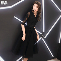 Black evening dress skirt women 2021 new socialite dress small dress medium long simple generous thin dress