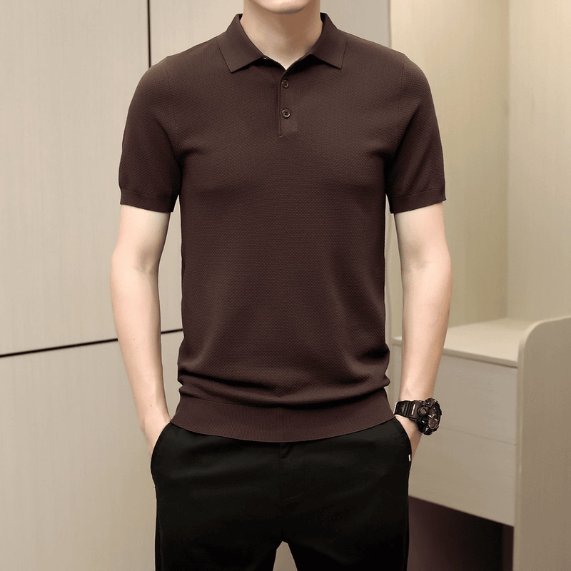 2026 Summer New Men's Polo Shirt High-Quality European Ice Silk Knitted Cool Simple T-Shirt Slim Fit Top 2026 Summer New Men's Polo Shirt High-Quality European Ice Silk Knitted Cool Simple T-Shirt Slim Fit Top