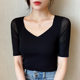 Summer new mesh bottoming shirt slim short-sleeved top plus size women's round neck gauze outerwear T-shirt female shirt