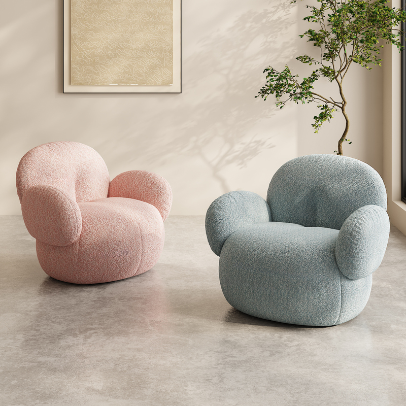 Minimalist Wabi-Sabi Teddy Velvet Single Sofa Chair, Cream Style, Living Room, Bedroom, Leisure Lazy Sofa, Internet Celebrity Designer