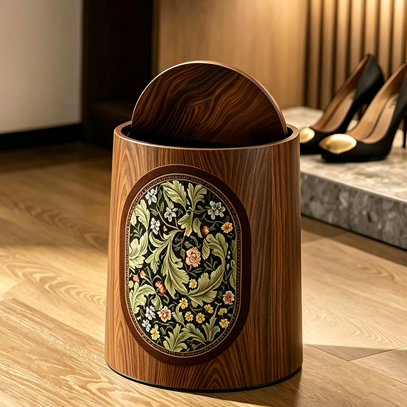 New Chinese-Style Retro Trash Can for Home Use in the Living Room, Light Luxury, High-End 2026 New Model, Mid-Century Style, Imitation Wood Grain Coffee Table Wastebasket New Chinese-Style Retro Trash Can for Home Use in the Living Room, Light Luxury, High-End 2026 New Model, Mid-Century Style, Imitation Wood Grain Coffee Table Wastebasket