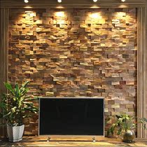 Solid wood mosaic background wall retro log mosaic decoration old boat wood outdoor bar cafe background wall