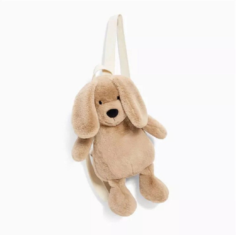 Z Family New Children Puppies Double Shoulder Bag beige plush suede suede bag girl boy baby boy bag adult can back