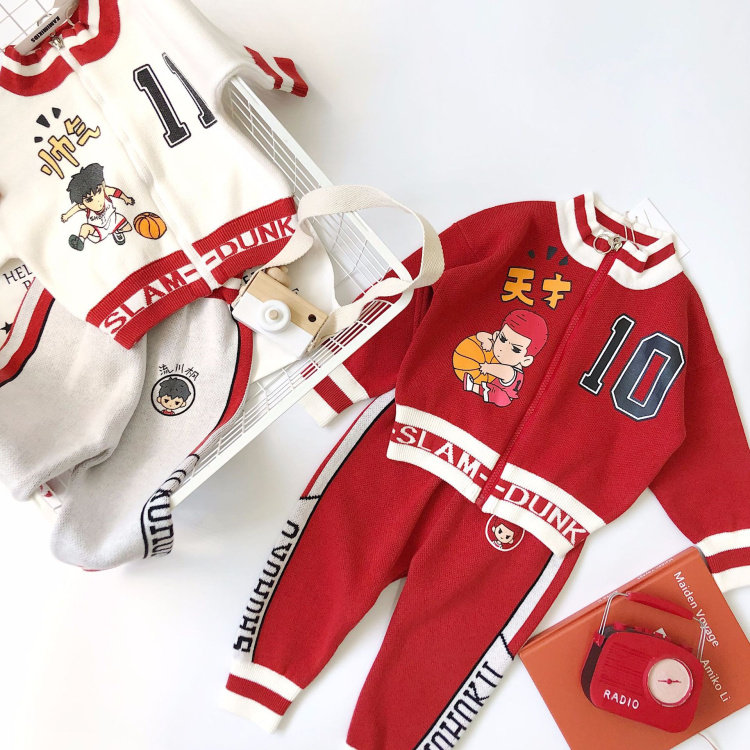 In autumn 2019, the new Yangtze boys and girls cartoon knit sweater suit sportswear neutral tide coat pants