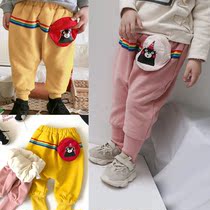 Winter new hip-hop pockets Harun pants plus suede thickened children mens and womens baby yellow pink closeted pants