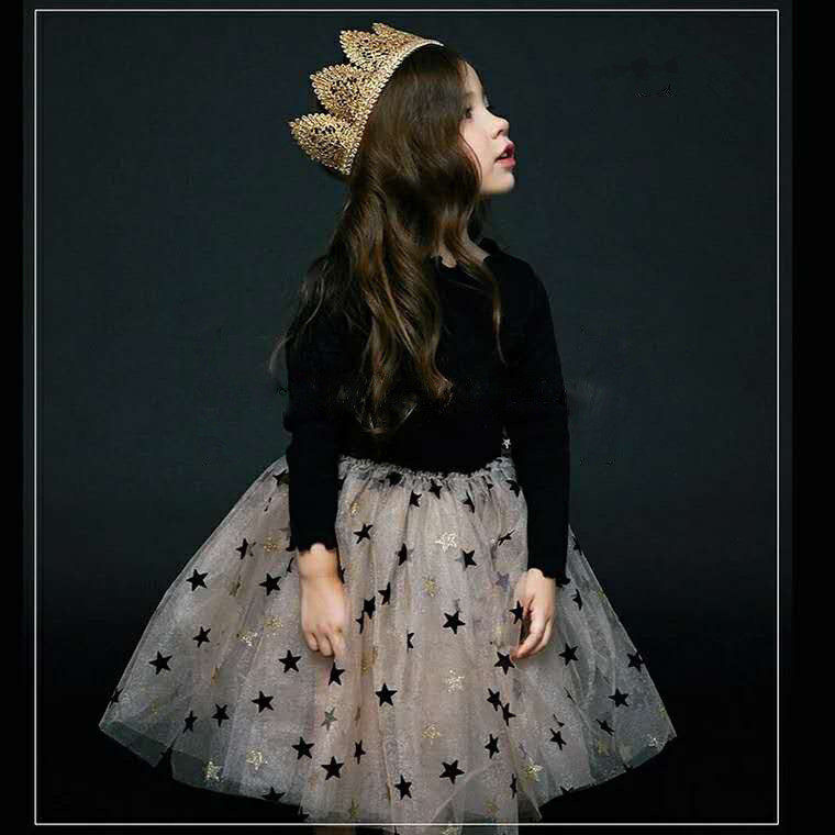 High-end custom girls' skirt bursts sequins star puffy dress princess dress plus velvet western style dress