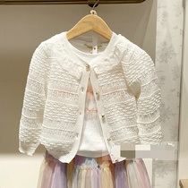 Summer new Korean version girl long sleeve small balsamic wind children pure color soft and comfortable knit hollowed-out cardiovert air conditioning