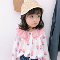 New childrens clothing 2019 Spring-style girls cute dolt-shirts womens pure cotton strawberry printed doll collar shirt