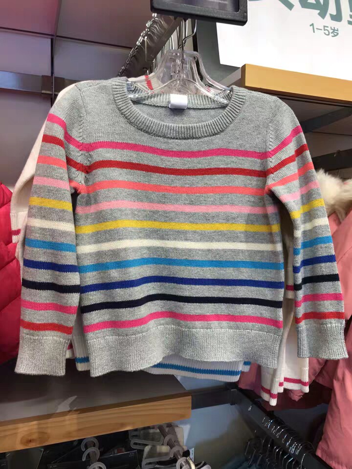 Spring new male and female children Color striped knit cardiovert sweatshirt pure cotton jersey grey striped baby blouse