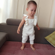Z Home Child clothing Young children Girls knit back with pants pure white female baby Summer Slim Fit