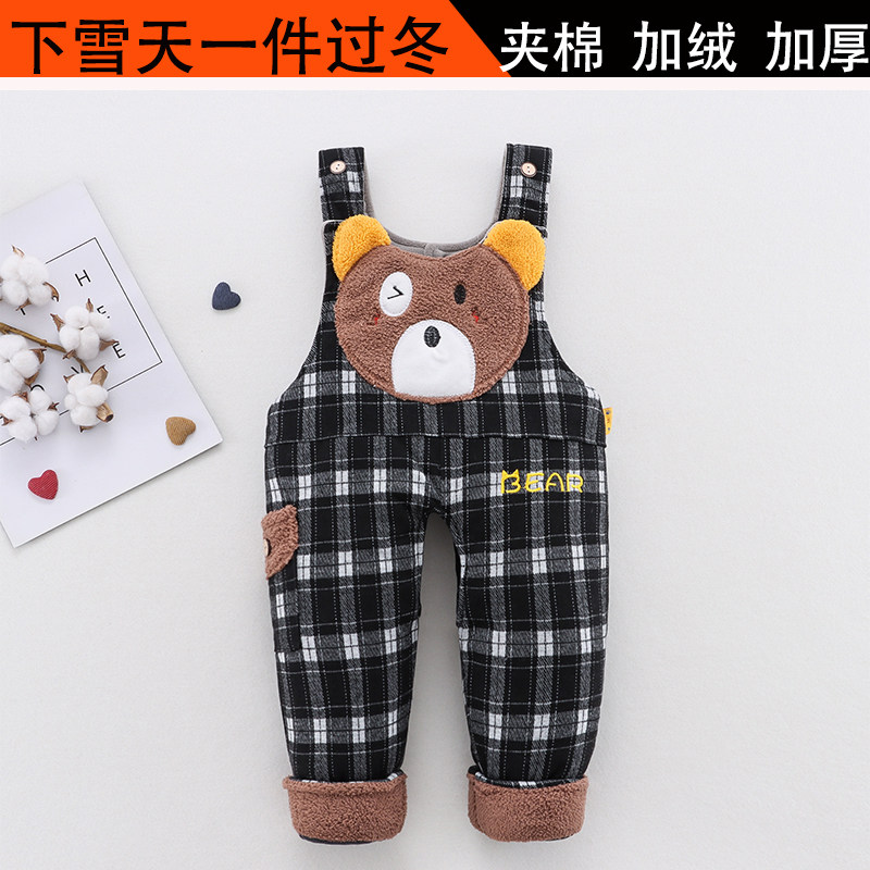 Infant quilted thickened suspenders cotton trousers open file autumn and winter male and female baby plus velvet warm one-piece suspenders for outerwear