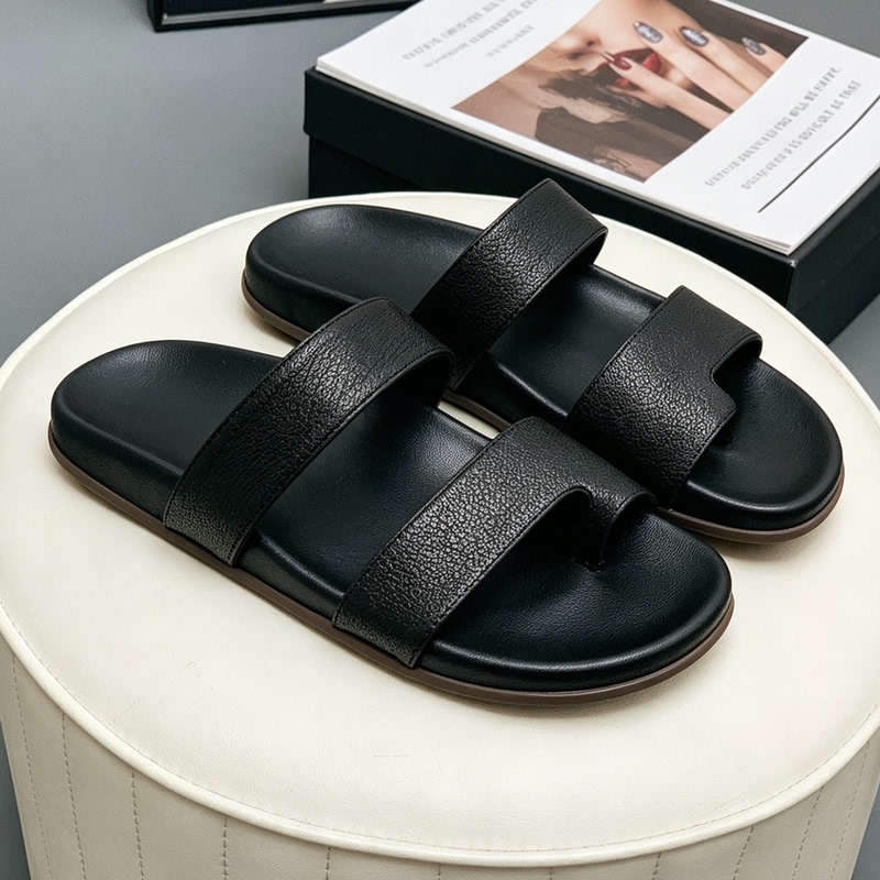 Wanqian Row French-Style Genuine Leather Slip-On Soft-Soled Thong Sandals for Women, Two-Strap Sandals, Outdoor Thick-Soled Half-Slippers