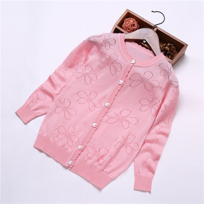 Girls' knitted cardigans, children's summer air-conditioning shirts, sunscreen clothes, thin baby children's clothing, middle and big children's Korean version sweater coats