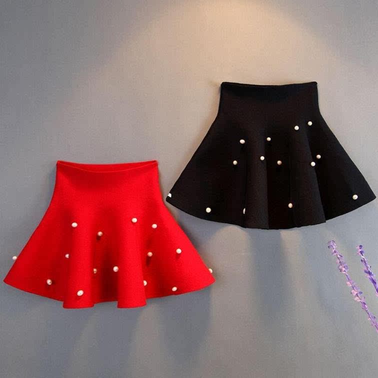 Girls' short skirt skirt 2022 autumn and winter children's clothing Korean skirt baby tutu skirt high waist children's pearl knitted skirt