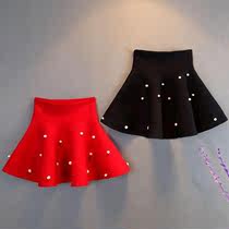 Girls Short Skirts Skirts 2022 Autumn Winter Childrens Clothing Korean Style Skirts Baby Puff Skirts High Waist Childrens Pearl Knit Skirts