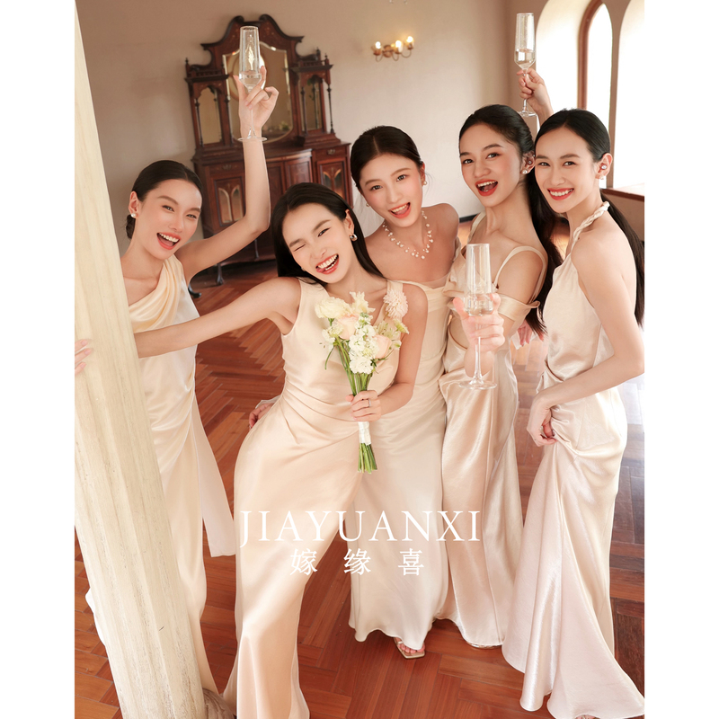 Satin Bridesmaid Dress 2026 New Style, Stunning Sister Group High-End Niche Light Luxury Banquet Dress, Can Be Worn Casually