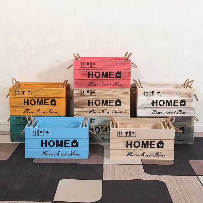 Supermarket Display Wooden Box Solid Wood Frame Outdoor Camping Decorative Wooden Box Rectangular Living Room Storage Basket Study Book Box