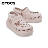 Crocs Тапочки в стиле Crocs с бабочкой, пляжная обувь на платформе, украшены жемчугом, закрытый носок