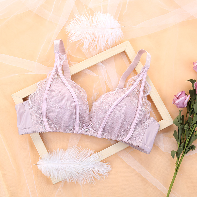 Bra cô gái nếp mỏng mùa hè sexy thép áo ngực ren ringless đồ lót trong một cốc dày của các vị thần vú nhỏ.