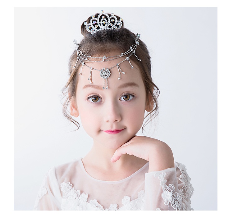 Hàn Quốc trẻ em chuỗi công chúa trán bé vương miện mũ cô gái rhinestone vương miện phụ kiện tóc trình diễn trang sức khiêu vũ dây chun buộc tóc