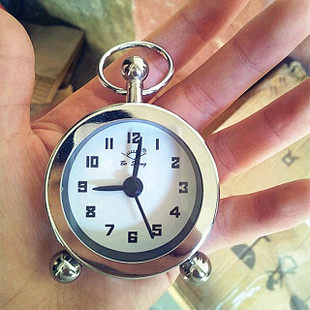 Mini Durable Stainless Steel Small Clock Alarm Clock Creative Cute Ring Bracket Detachable for Students and the Elderly