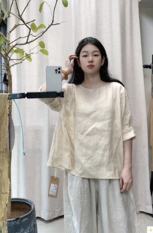 [Sweet Tea] Fermented Linen Loose, Comfortable, Breathable Linen Top, Nine-Point Long Sleeves, Spring, Summer, Autumn Cape Top