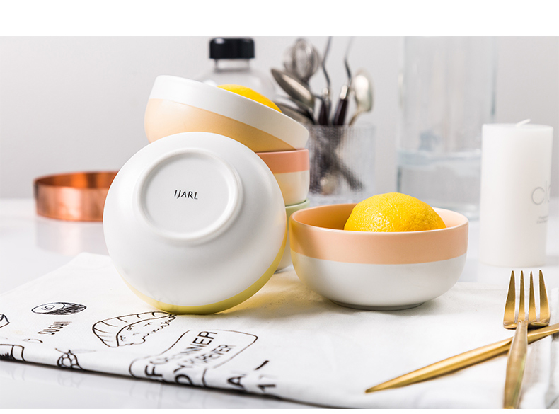 Yi Jia ăn bát gốm sứ Hàn Quốc dễ thương màu sắc đơn giản phù hợp với sáng tạo bát cơm bát thời trang bộ đồ ăn vần khay gỗ đựng đồ ăn