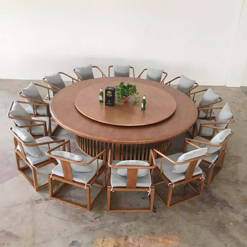Hotel electric table log log log 15 people 20 people solid wood turntable hotel room table tables and chairs customized