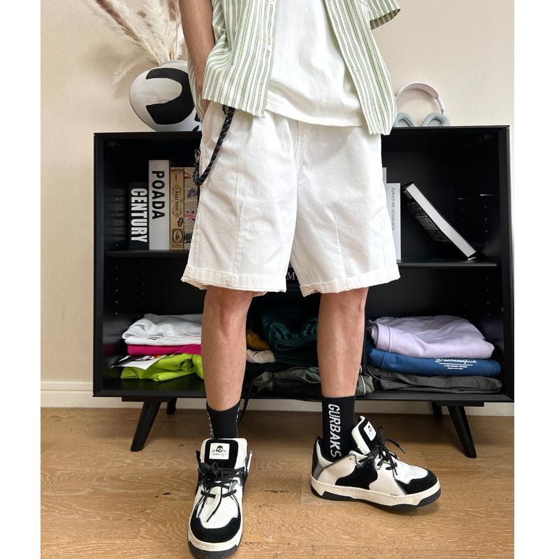 Flying Style American Trendy Brand Work Shorts for Men, Summer Retro Casual Loose Solid Color Five-Point Pants, Outerwear Work Pants