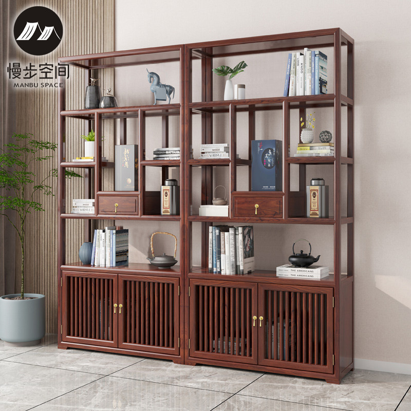 New Chinese Solid Wood Bookcase Book Room Tea Room Shelve Bogu Stand Display Cabinet Living Room Multi-Treasure Cabinet Screen Partition Cabinet