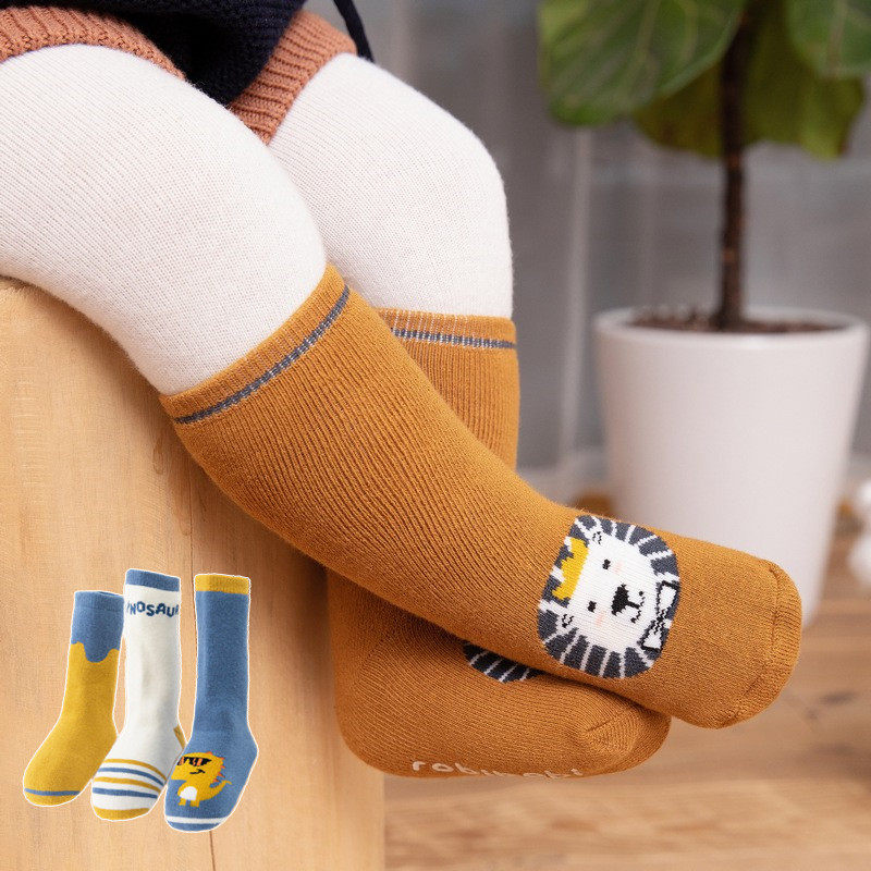Autumn and winter newborn baby treasure 0-6 months 1-3 years old thickened warm dispensing non-slip pure cotton long socks