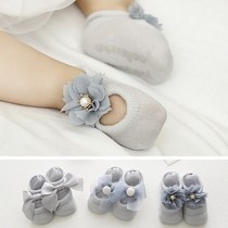 Spring and summer autumn baby girl baby girl 0-3-6-12 months butterfly knot princess non-slip without bone short boat pure cotton socks