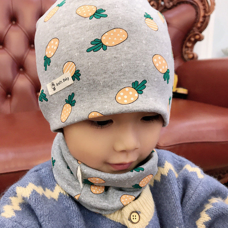 Spring, autumn and winter boys and girls baby children's treasure 0-3-7 years old pure cotton cartoon tire hat bib warm suit single double layer