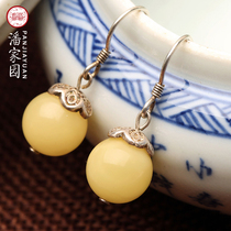Pan Home Natural No Baking Color Optimized Honeywax Round Beads Inlaid 925 Silver Ear Wire Ear Pendant Brief Retro Temperament