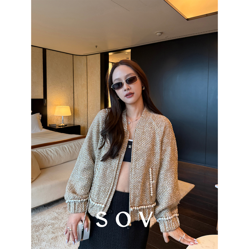 Sov "Furui White" Italian Imported Raphael Tweed Mulberry Silk Lining Baseball Tweed Jacket Sov "Furui White" Italian Imported Raphael Tweed Mulberry Silk Lining Baseball Tweed Jacket