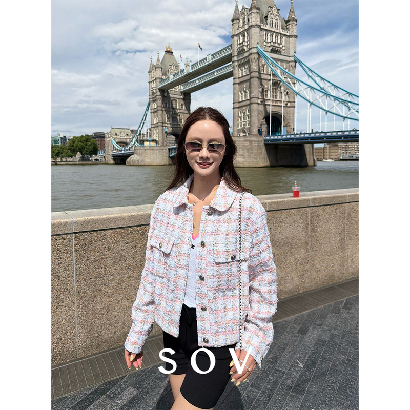 Sov "Monet Tweed" French Imported Jt Ch Original Factory Mulberry Silk Lining Jacket Tweed Coat