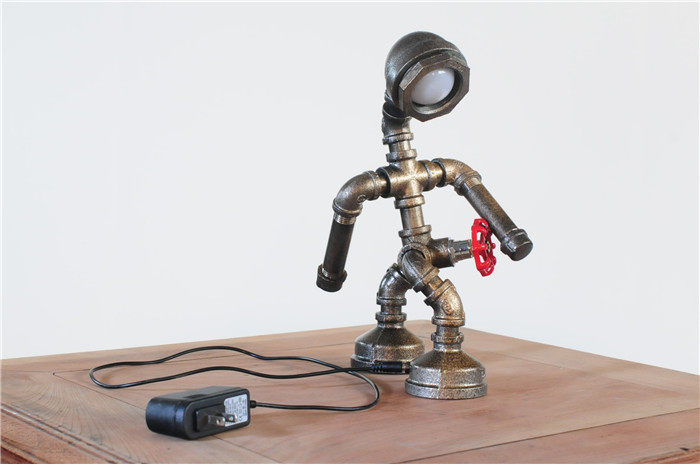 Industrial Wind Metal Water Pipe Humanoid Table Lamp LOFT Creative Furnishing Props Decoration Designer Modern Avant-garde-Taobao