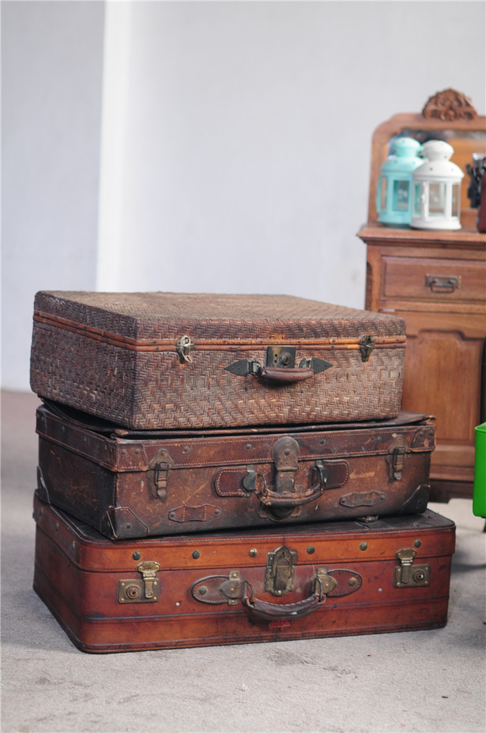 Cũ Thượng Hải cũ mây vali wicker mây hộp cũ đối tượng hoài cổ Trung Quốc phim đạo cụ chụp - Cái hộp hộp gỗ thông