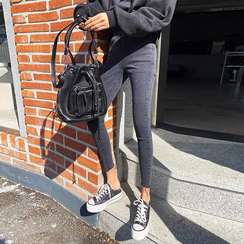 Xiaomi bear smoke gray thin jeans women's 2021 spring new high-waisted slim tight-fitting eight-point pencil pants