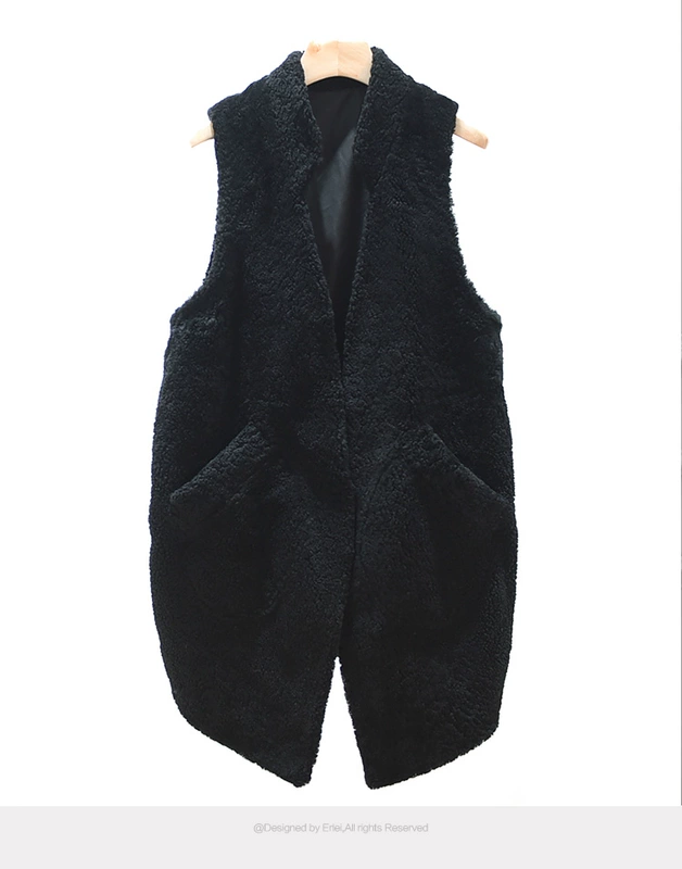 Phiên bản Hàn Quốc của ulzzang vest nữ mùa thu đông hoang dã vest dài vest vai cừu xé áo không tay áo kiểu trung niên hàn quốc