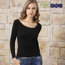 Flesh autumn coat womens single piece ultra-thin black base shirt Womens interior low collar tight long sleeve slim slim figure tide