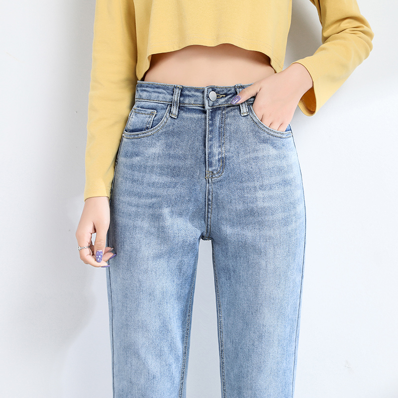 Straight-leg jeans women's 2022 spring and autumn cigarette pipe pants high-waisted slim loose nine-point pants niche design
