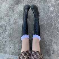 Retro Lolita Milk White Stocks Rolled Lace Lace Lace Big Lace Mesh Red JK Diml High Ball Knee Socks