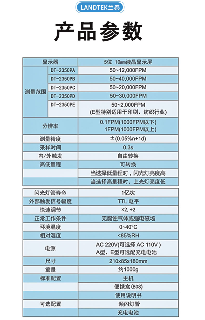 Original Lantai DT2350PA/B/C/D/E Tachometer Flash Motion Frequency Meter Static Stroboscope Flash Meter