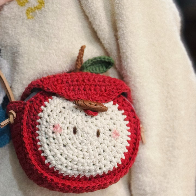Finished Christmas Gift, Cute Apple Bag, First Birthday Gift, Crochet Yarn Earphone Bag, Coin Purse, Gift for Best Friend