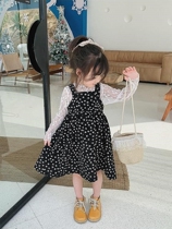 Girls summer dress suit girl baby floral lace top net red foreign style cute strap skirt two-piece set