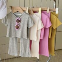 Girls short-sleeved pants suit Korean version baby girl modal casual two-piece childrens clothing thin T-shirt trousers