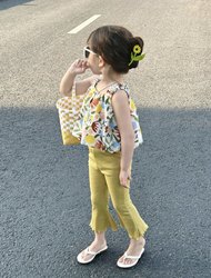 ເດັກຍິງ Summer Clothes Korean Style Floral Camisole Set 2023 Baby Girl Fashionable Small Vest Flare Pants Two-piece Trendy