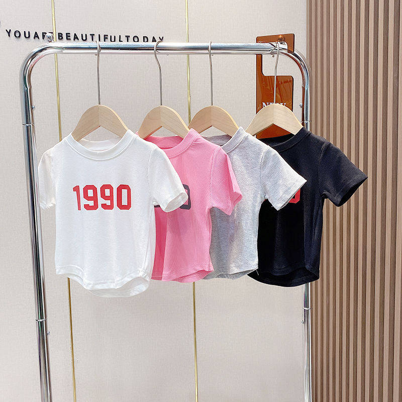Summer girls' alphabet half-sleeved t-shirt top new 2022 Korean version of foreign style baby thin section all-match cotton short-sleeved T