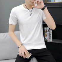 Round neck mercerized cotton modal thin ice slippery plain color short sleeve T-shirt mens white slim shirt